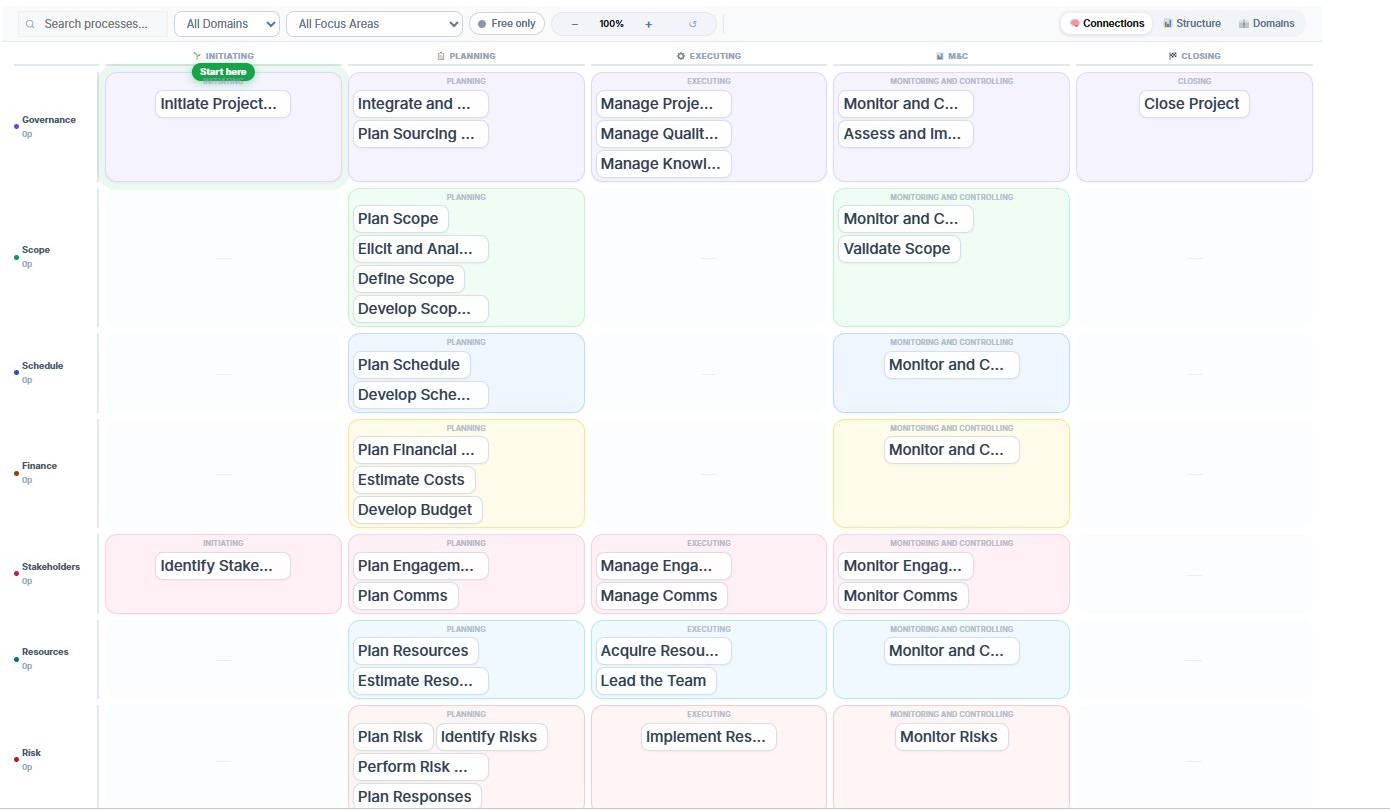 PM Nexus interactive map with process connections